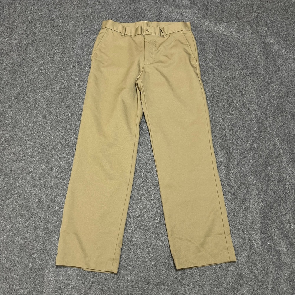 Van Heusen Traveler Pants Mens 30x30 Khaki Tan Flat Front Dress Chinos Straight